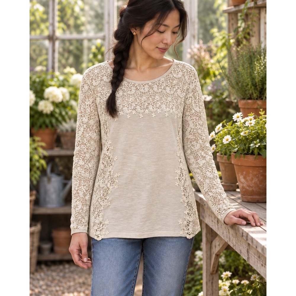 Sundance Womens Ivory Lillys Crochet Paramour Lace top size S cottagecore‎ boho